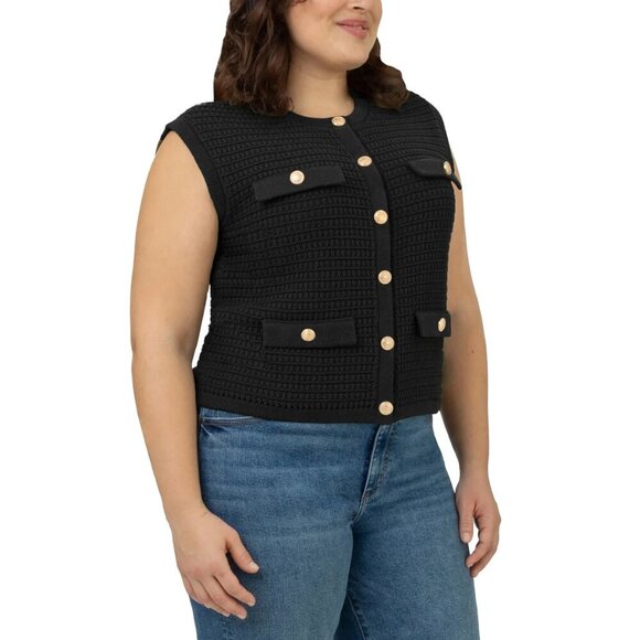 BLANKNYC Womens Sleeveless Sweater Vest Black Gold Buttons Designer Inspired - Picture 5 of 6